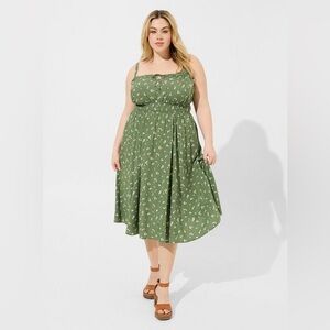 torrid Olive Green Floral Midi Dress with Adjustable Straps